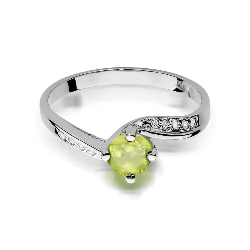 Inel Aur 9K cu Peridot 0.60 ct si Diamante Naturale 0.05 ct