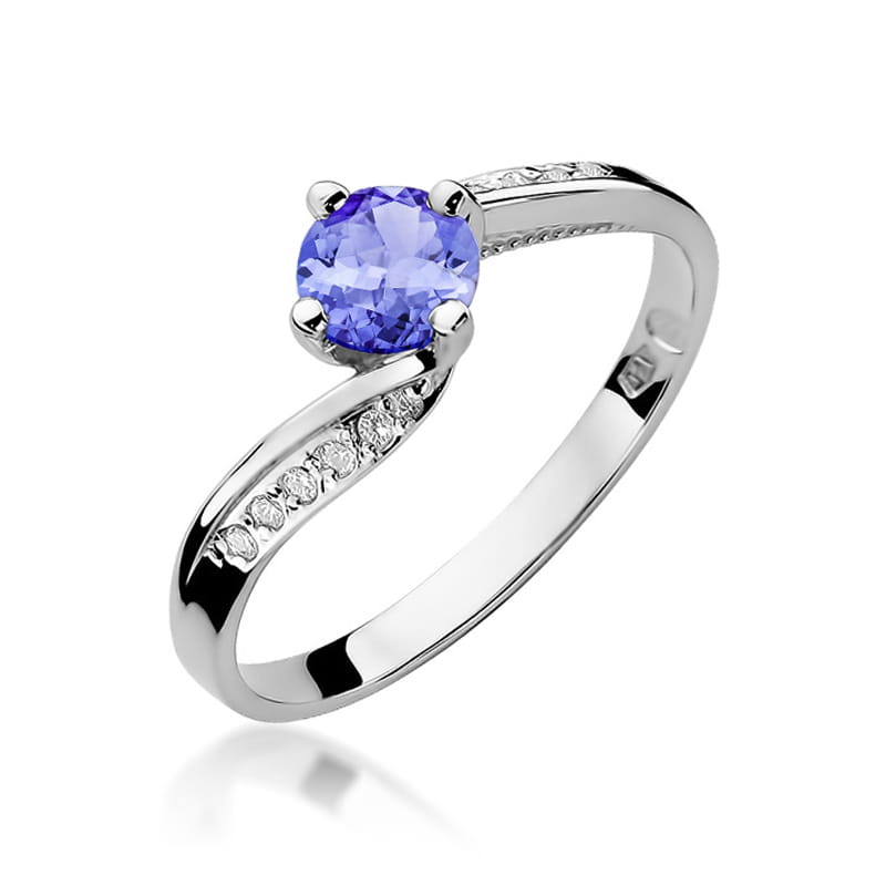 Inel Aur 9K cu Tanzanit 0.50 ct si Diamante Naturale 0.05 ct