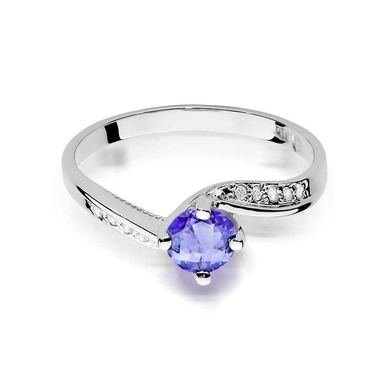Inel Aur 9K cu Tanzanit 0.50 ct si Diamante Naturale 0.05 ct