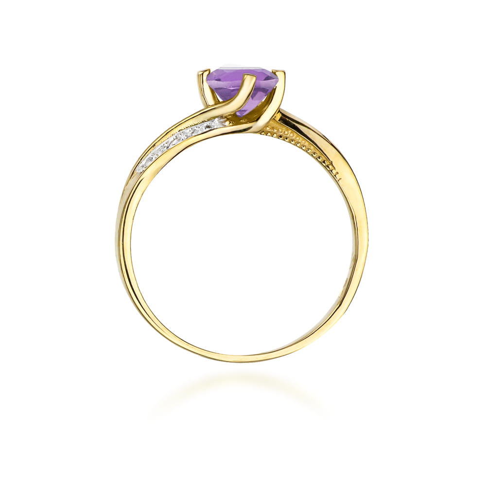 Inel Aur 9K cu Ametist 0.50 ct si Diamante Naturale 0.05 ct