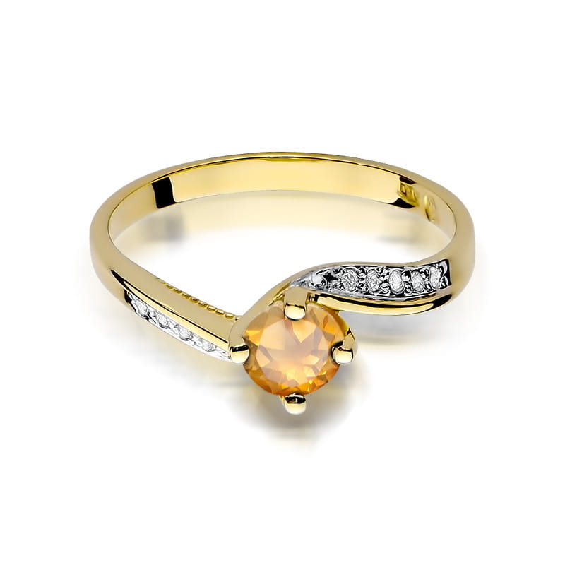 Inel Aur 9K cu Citrin 0.50 ct si Diamante Naturale 0.05 ct