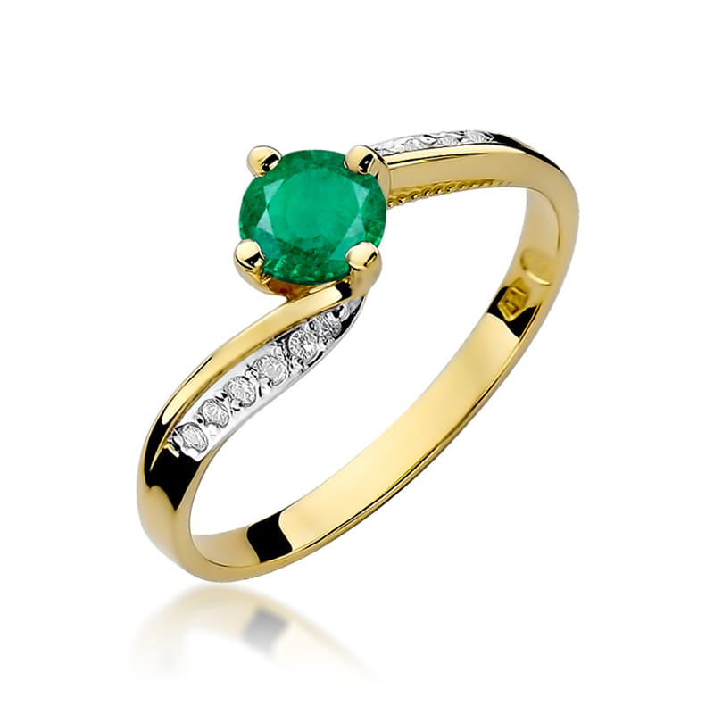 Inel Aur 9K cu Smarald 0.50 ct si Diamante Naturale 0.05 ct