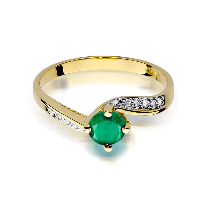 Inel Aur 9K cu Smarald 0.50 ct si Diamante Naturale 0.05 ct