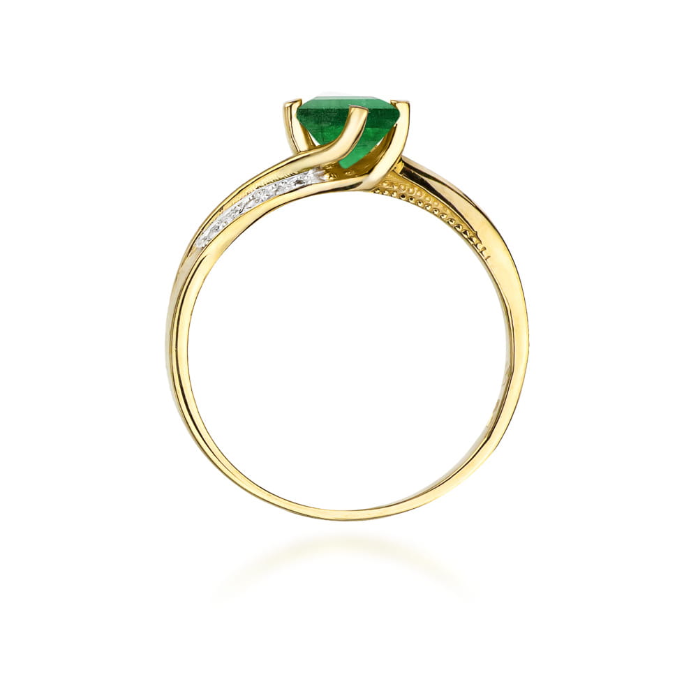 Inel Aur 9K cu Smarald 0.50 ct si Diamante Naturale 0.05 ct