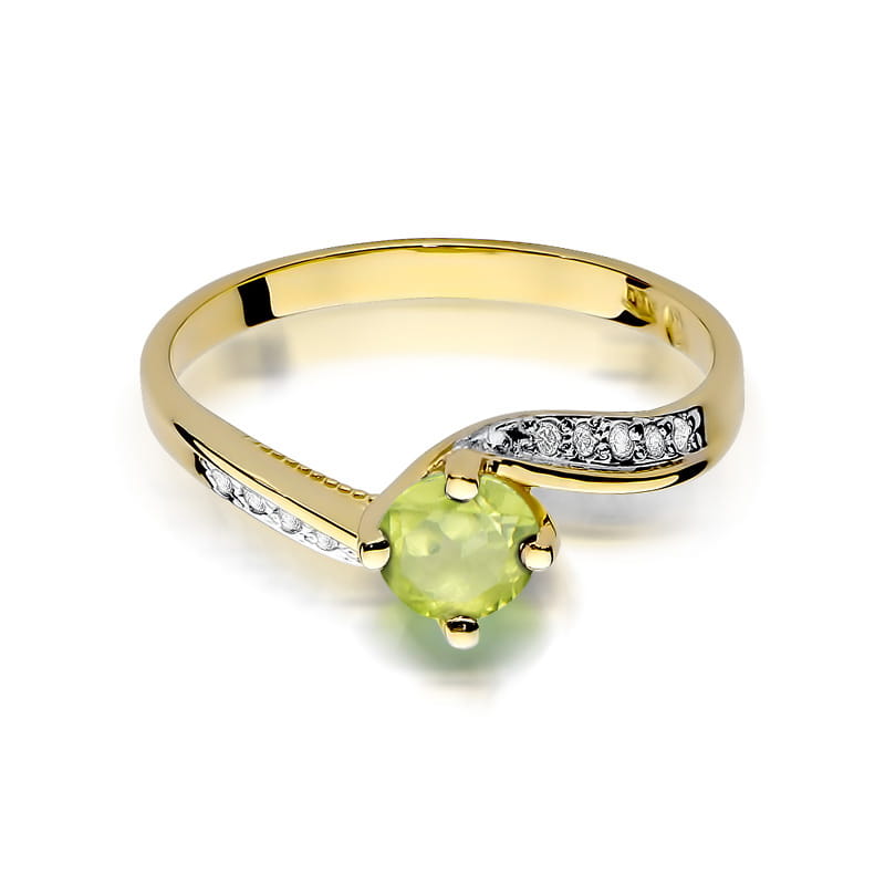 Inel Aur 9K cu Peridot 0.60 ct si Diamante Naturale 0.05 ct