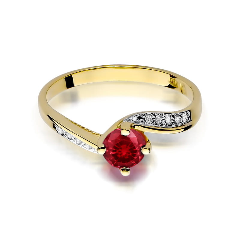 Inel Aur 9K cu Rubin 0.60 ct si Diamante Naturale 0.05 ct