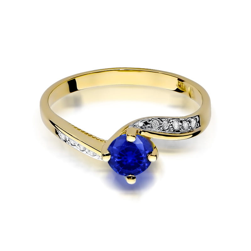 Inel Aur 9K cu Safir 0.50 ct si Diamante Naturale 0.05 ct