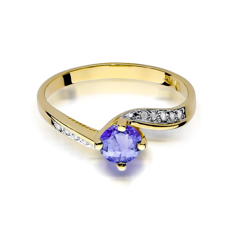 Inel Aur 9K cu Tanzanit 0.50 ct si Diamante Naturale 0.05 ct