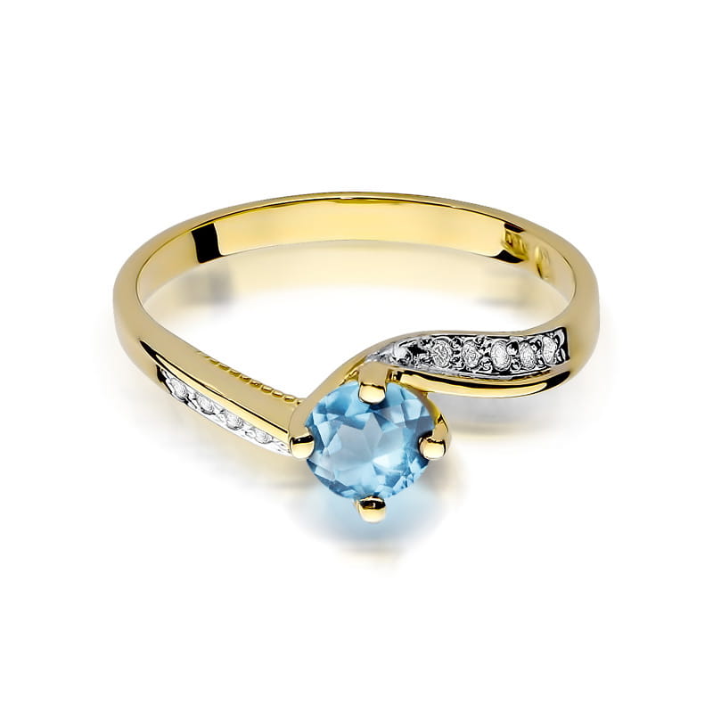 Inel Aur 9K cu Topaz Swiss 0.50 ct si Diamante Naturale 0.05 ct