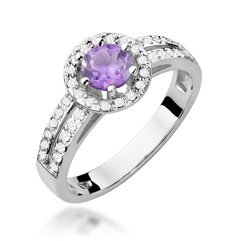 Inel Aur 9K cu Ametist 0.50 ct si Diamante Naturale 0.20 ct