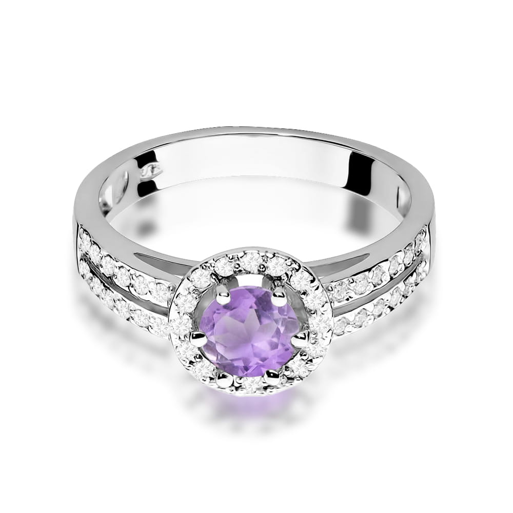 Inel Aur 9K cu Ametist 0.50 ct si Diamante Naturale 0.20 ct