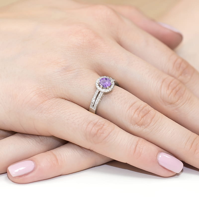 Inel Aur 9K cu Ametist 0.50 ct si Diamante Naturale 0.20 ct