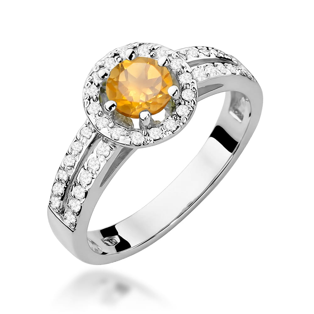 Inel Aur 9K cu Citrin 0.50 ct si Diamante Naturale 0.20 ct