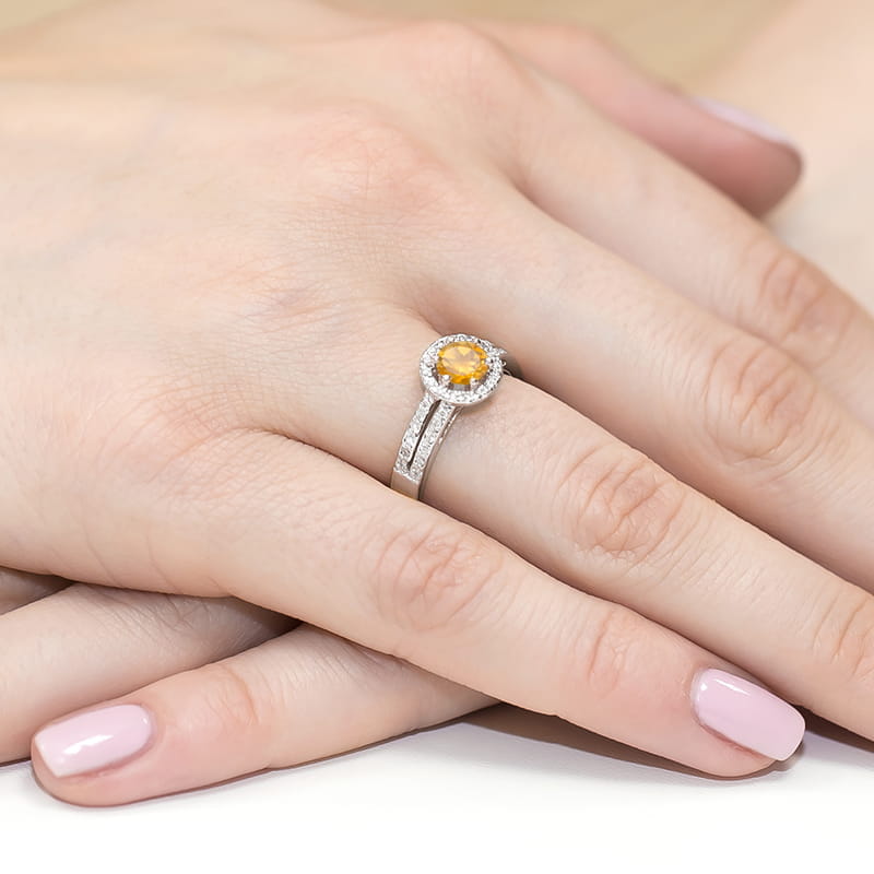Inel Aur 9K cu Citrin 0.50 ct si Diamante Naturale 0.20 ct