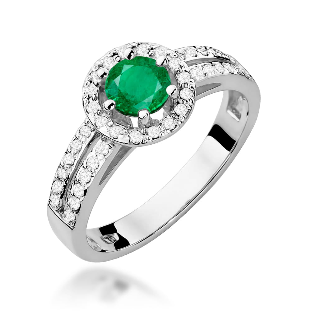 Inel Aur 9K cu Smarald 0.50 ct si Diamante Naturale 0.20 ct