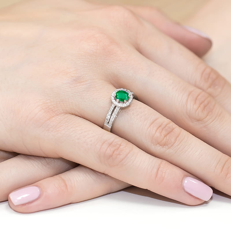 Inel Aur 9K cu Smarald 0.50 ct si Diamante Naturale 0.20 ct