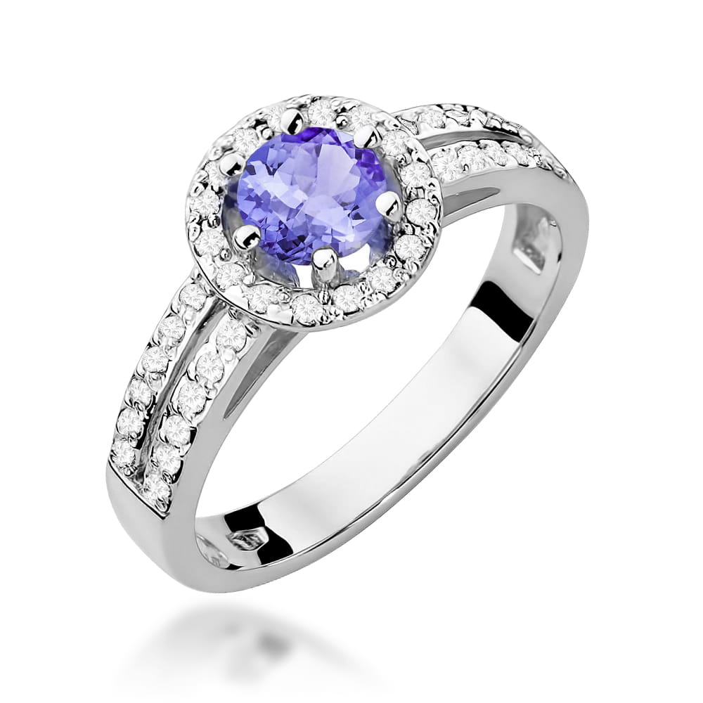 Inel Aur 9K cu Tanzanit 0.50 ct si Diamante Naturale 0.20 ct