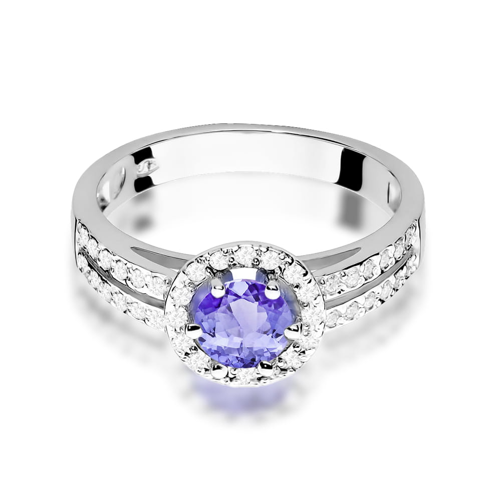 Inel Aur 9K cu Tanzanit 0.50 ct si Diamante Naturale 0.20 ct