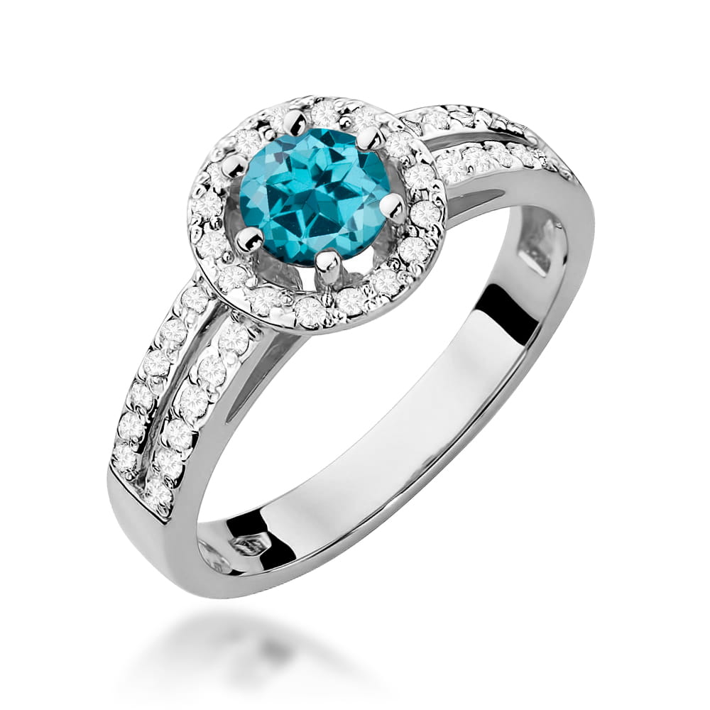 Inel Aur 9K cu Topaz London Blue 0.50 ct si Diamante Naturale 0.20 ct