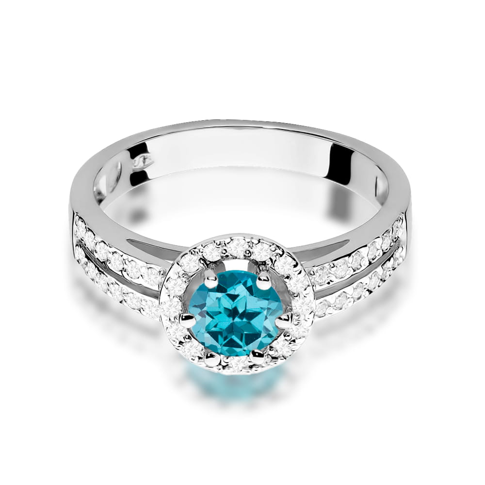 Inel Aur 9K cu Topaz London Blue 0.50 ct si Diamante Naturale 0.20 ct
