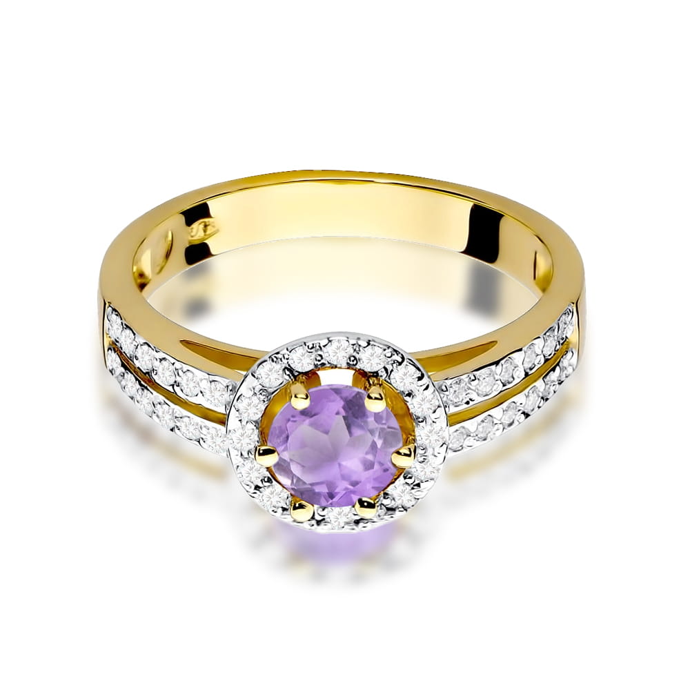 Inel Aur 9K cu Ametist 0.50 ct si Diamante Naturale 0.20 ct
