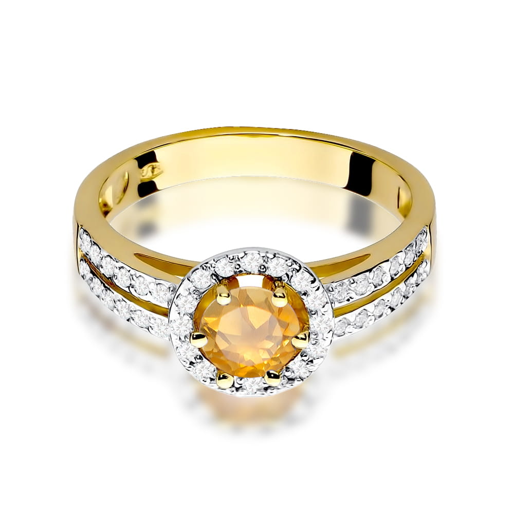 Inel Aur 9K cu Citrin 0.50 ct si Diamante Naturale 0.20 ct