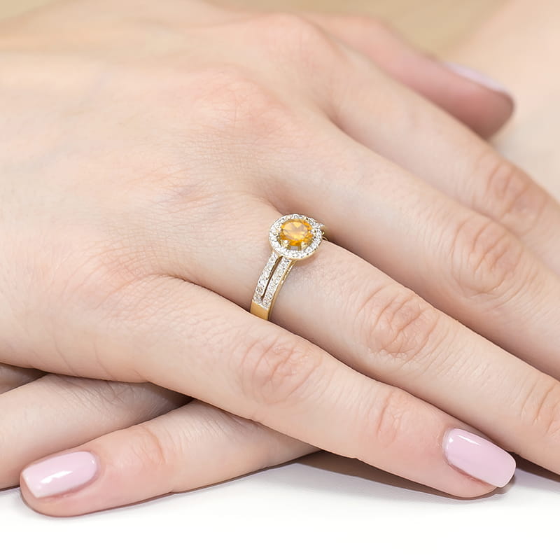 Inel Aur 9K cu Citrin 0.50 ct si Diamante Naturale 0.20 ct