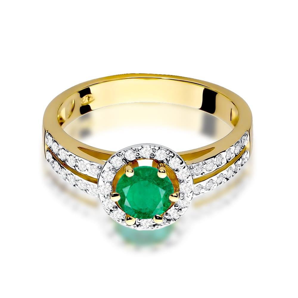 Inel Aur 9K cu Smarald 0.50 ct si Diamante Naturale 0.20 ct