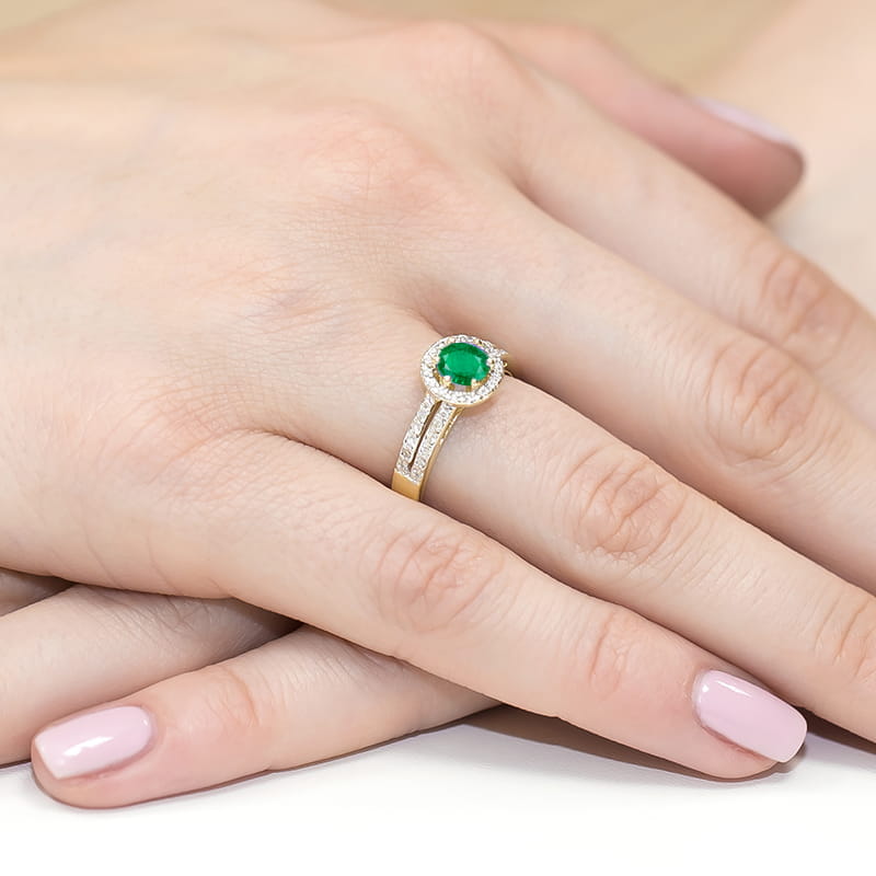 Inel Aur 9K cu Smarald 0.50 ct si Diamante Naturale 0.20 ct