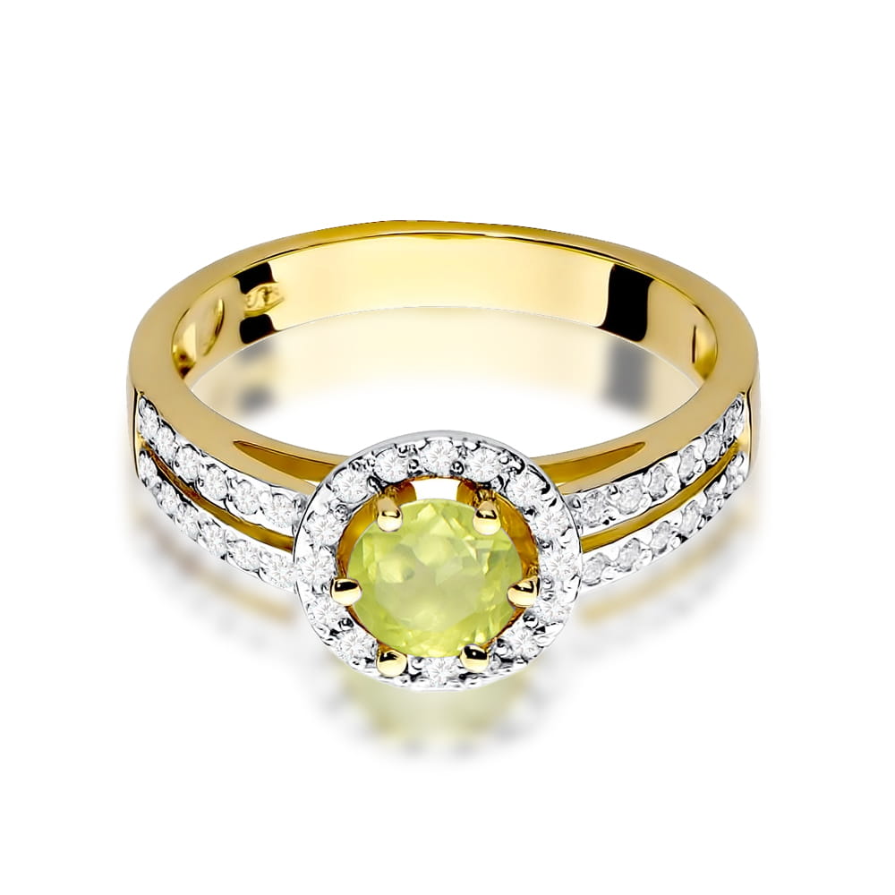 Inel Aur 9K cu Peridot 0.60 ct si Diamante Naturale 0.20 ct