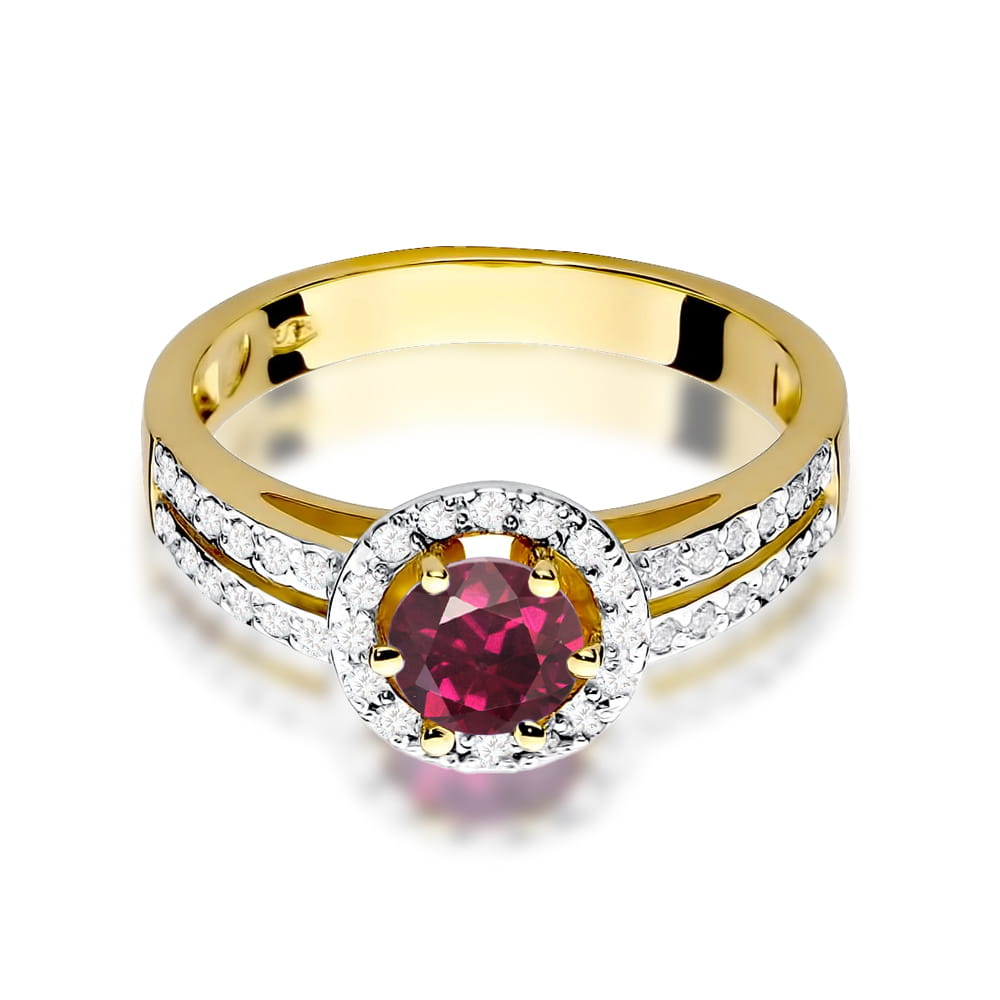 Inel Aur 9K cu Rhodolite 0.60 ct si Diamante Naturale 0.20 ct