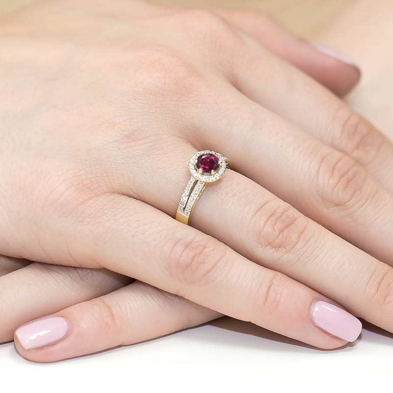 Inel Aur 9K cu Rhodolite 0.60 ct si Diamante Naturale 0.20 ct