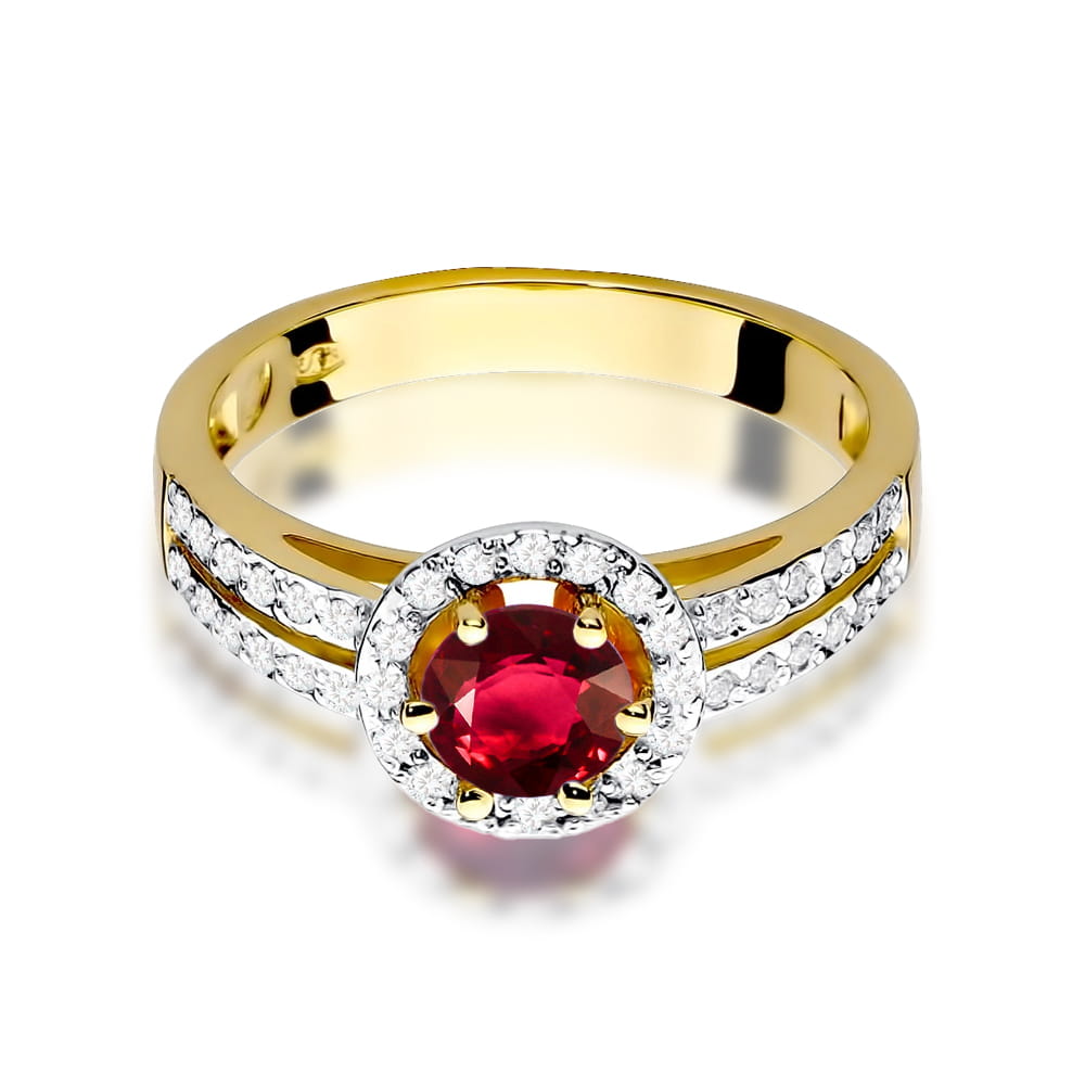Inel Aur 9K cu Rubin 0.60 ct si Diamante Naturale 0.20 ct