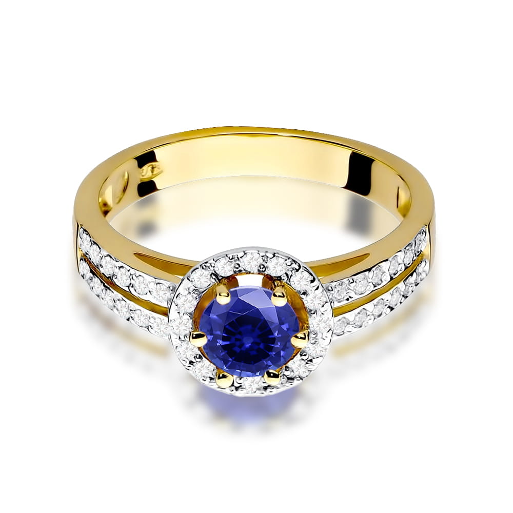 Inel Aur 9K cu Safir 0.50 ct si Diamante Naturale 0.20 ct