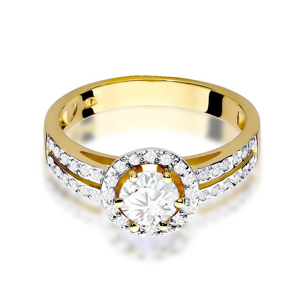Inel Aur 9K cu Safir Alb 0.60 ct si Diamante Naturale 0.20 ct