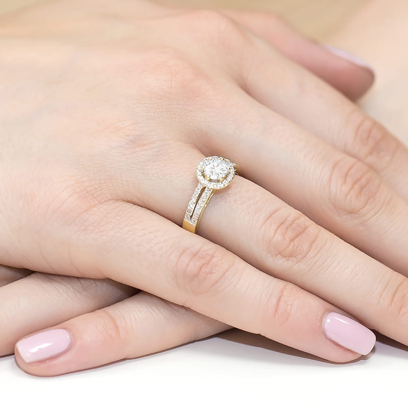Inel Aur 9K cu Safir Alb 0.60 ct si Diamante Naturale 0.20 ct
