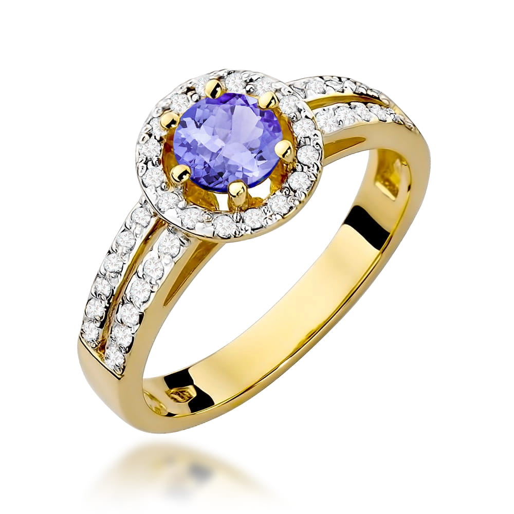 Inel Aur 9K cu Tanzanit 0.50 ct si Diamante Naturale 0.20 ct