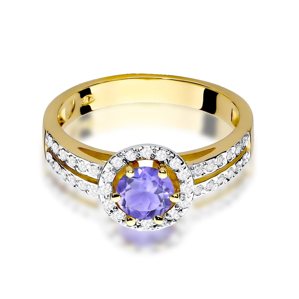 Inel Aur 9K cu Tanzanit 0.50 ct si Diamante Naturale 0.20 ct