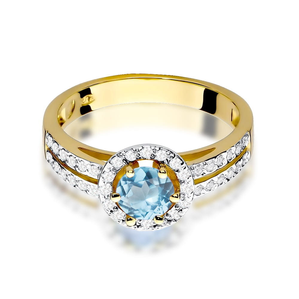 Inel Aur 9K cu Topaz Swiss 0.50 ct si Diamante Naturale 0.20 ct