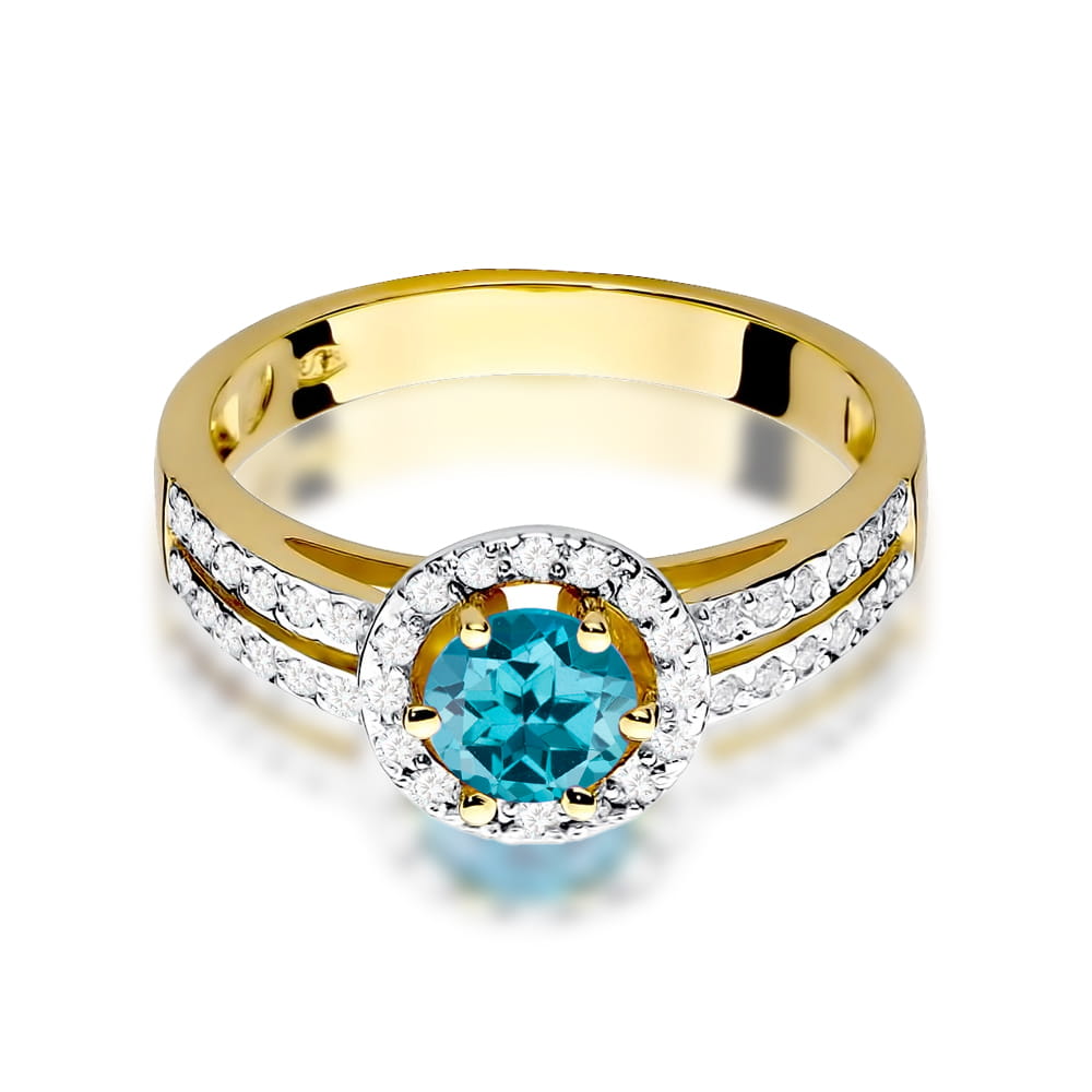 Inel Aur 9K cu Topaz London Blue 0.50 ct si Diamante Naturale 0.20 ct