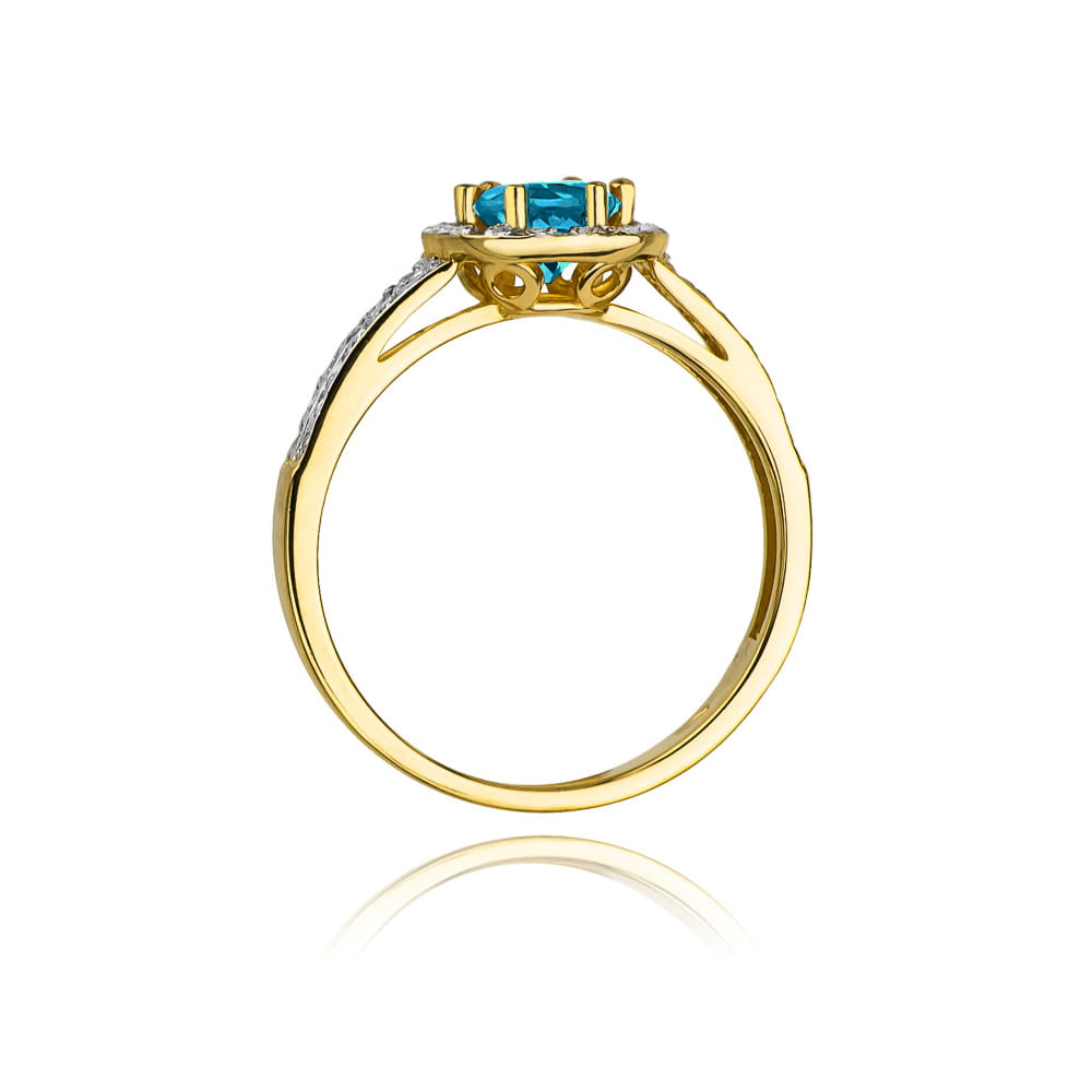 Inel Aur 9K cu Topaz London Blue 0.50 ct si Diamante Naturale 0.20 ct