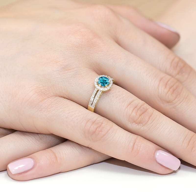 Inel Aur 9K cu Topaz London Blue 0.50 ct si Diamante Naturale 0.20 ct