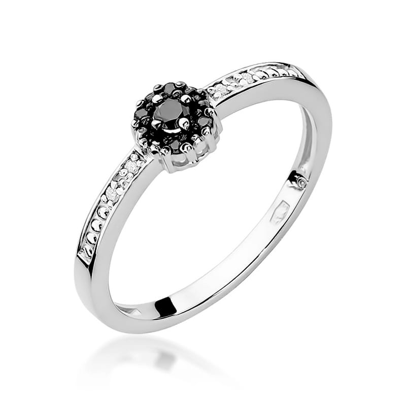 Inel Aur 9K cu Diamante Naturale Albe si Negre 0.09 ct