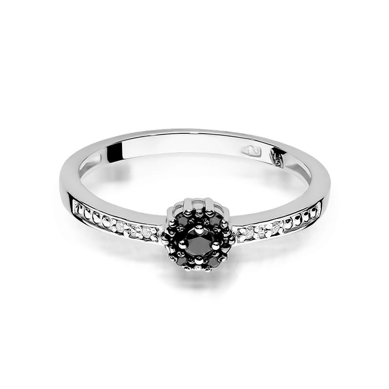 Inel Aur 9K cu Diamante Naturale Albe si Negre 0.09 ct