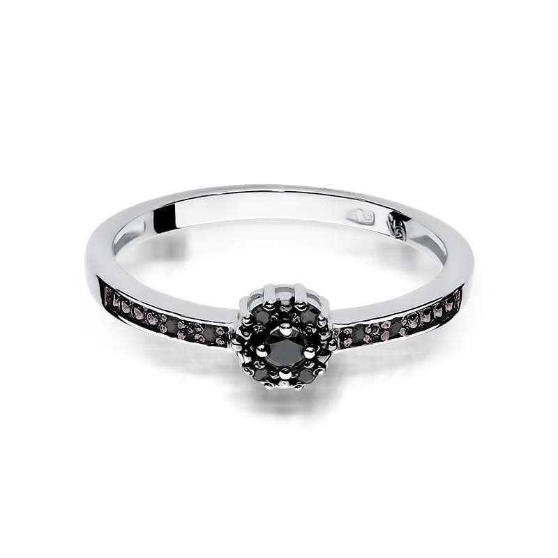 Inel Aur 9K cu Diamante Naturale Negre 0.09 ct