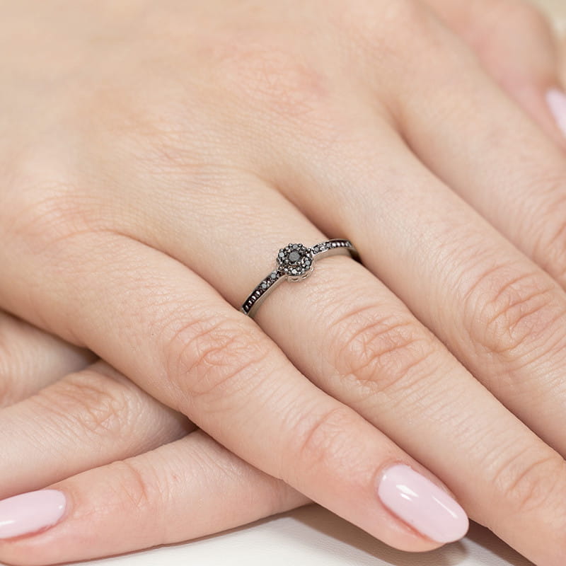 Inel Aur 9K cu Diamante Naturale Negre 0.09 ct