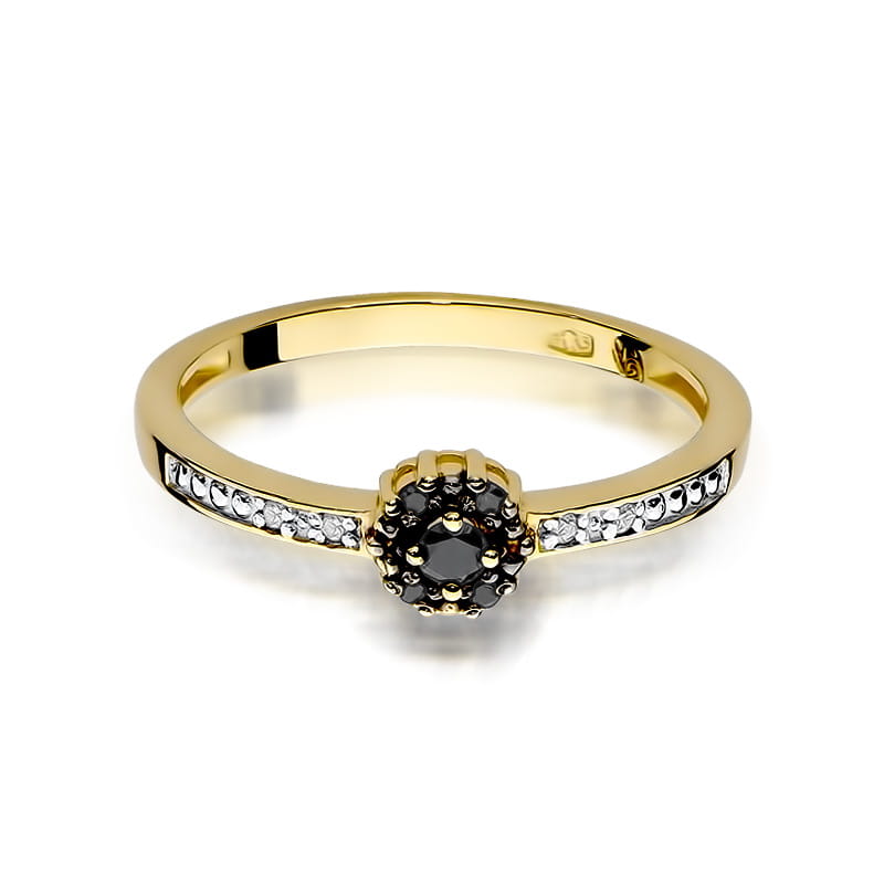 Inel Aur 9K cu Diamante Naturale Albe si Negre 0.09 ct