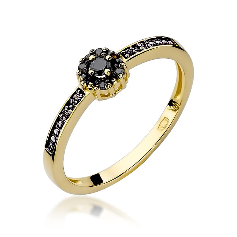 Inel Aur 9K cu Diamante Naturale Negre 0.09 ct