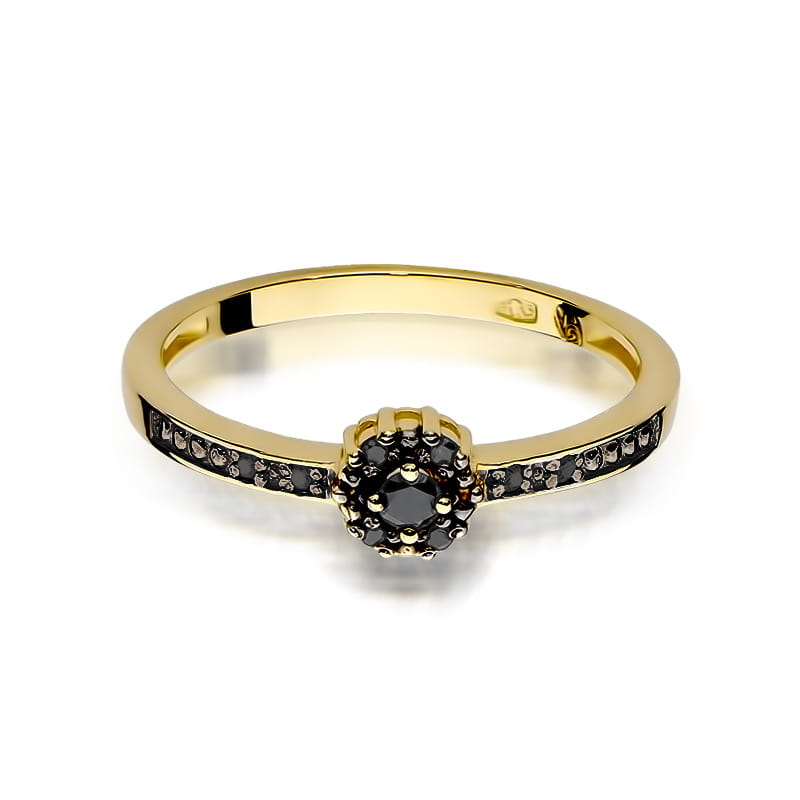Inel Aur 9K cu Diamante Naturale Negre 0.09 ct