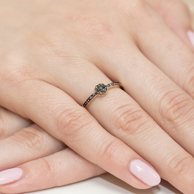 Inel Aur 9K cu Diamante Naturale Negre 0.09 ct